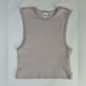TNA Aritzia Ribbed Cropped Tank Top Beige Fitted Minimalist Basic XS